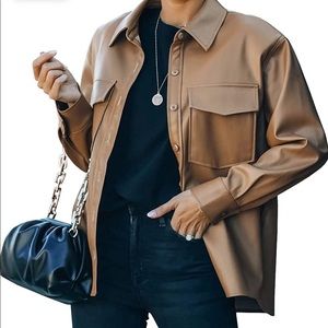 Faux PU Leather Button Up Shacket